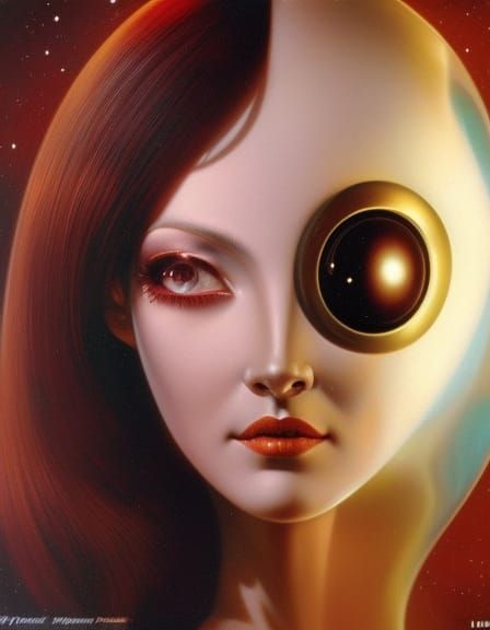 Alien Cosmonaut Girl on the Moon in Retro Sci-Fi Art