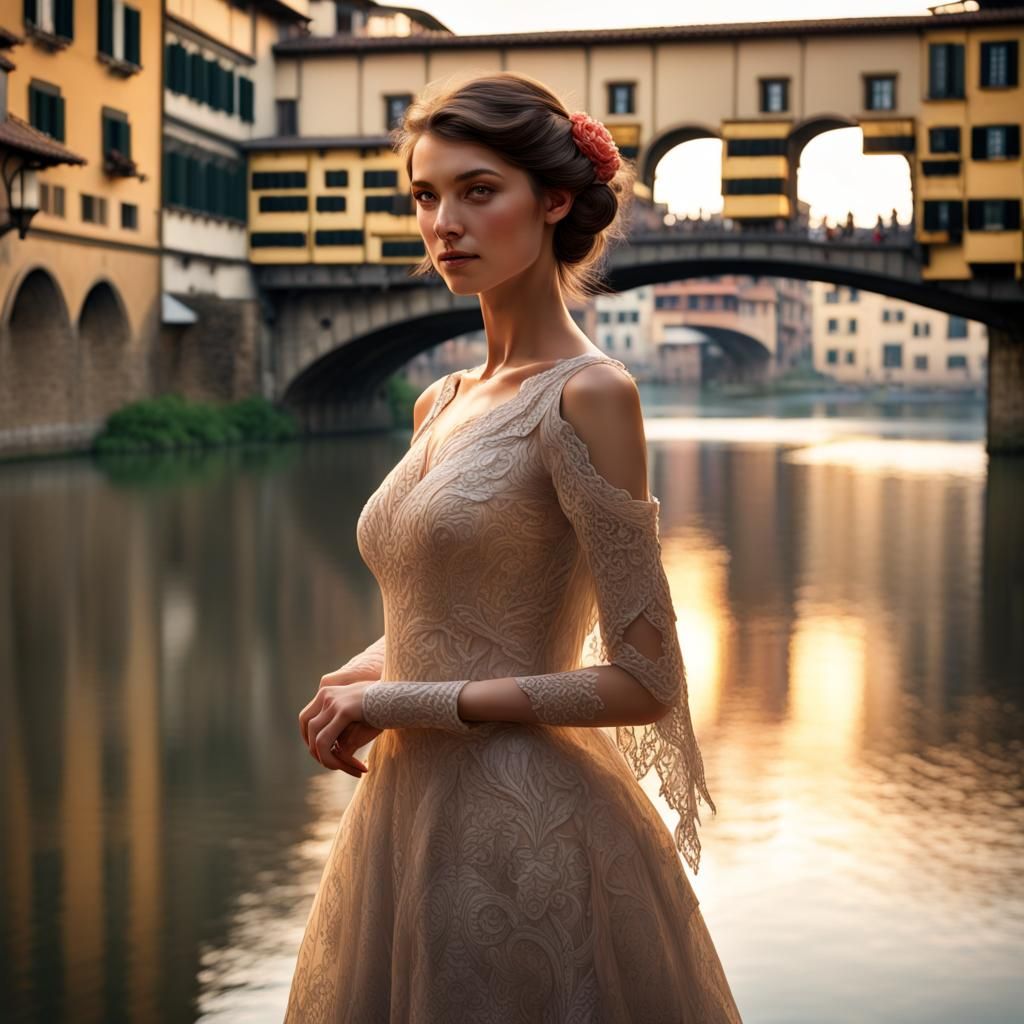 Renaissance Lady on Ponte Vecchio: Hyperdetailed Portrait