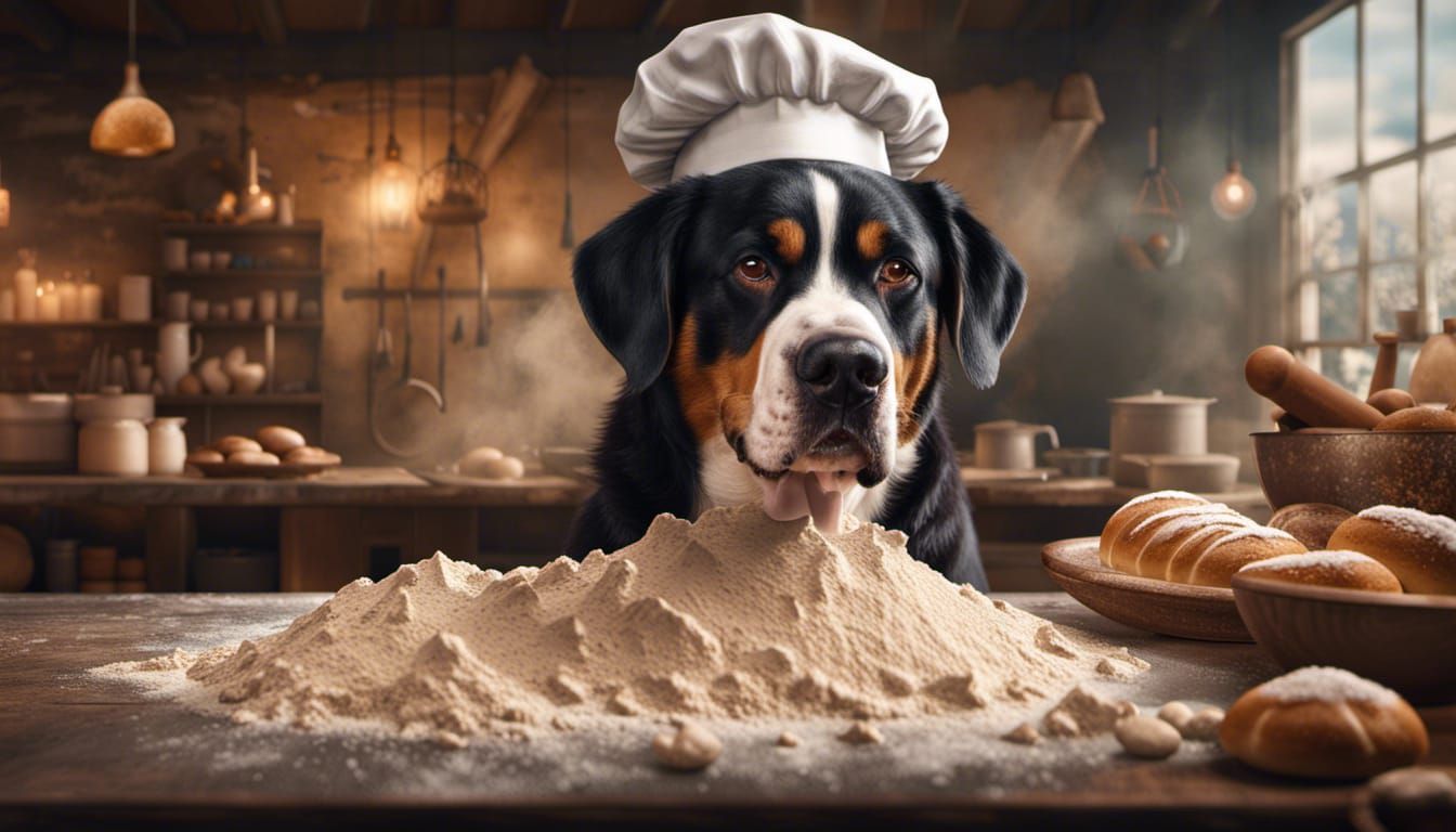Swiss Mountain Dog Baker in Rustic Bakery