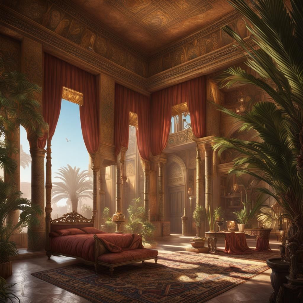 Luxury Egyptian Hotel with Pool in Detailed Matte Painting