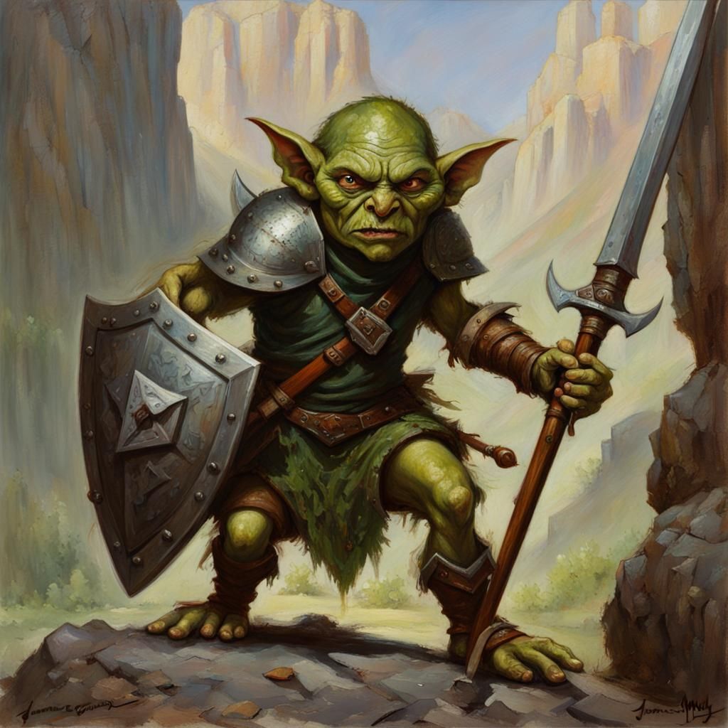 Goblin Warrior with Lance in Oil Painting Style