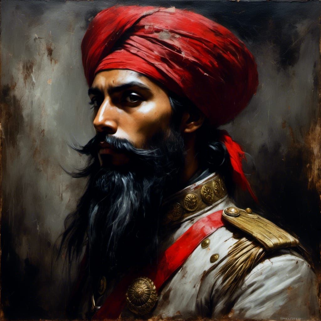 Gothic Oil Painting of Young Sikh Soldier