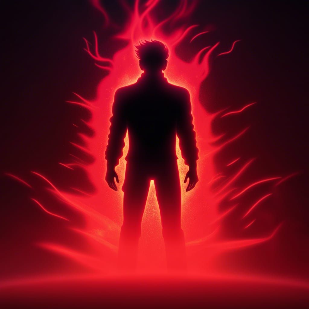 Shadow Figure with Red Aura in Synthwave Style