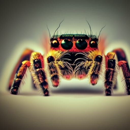 Detailed Jumping Spider Portrait in Watercolor Style