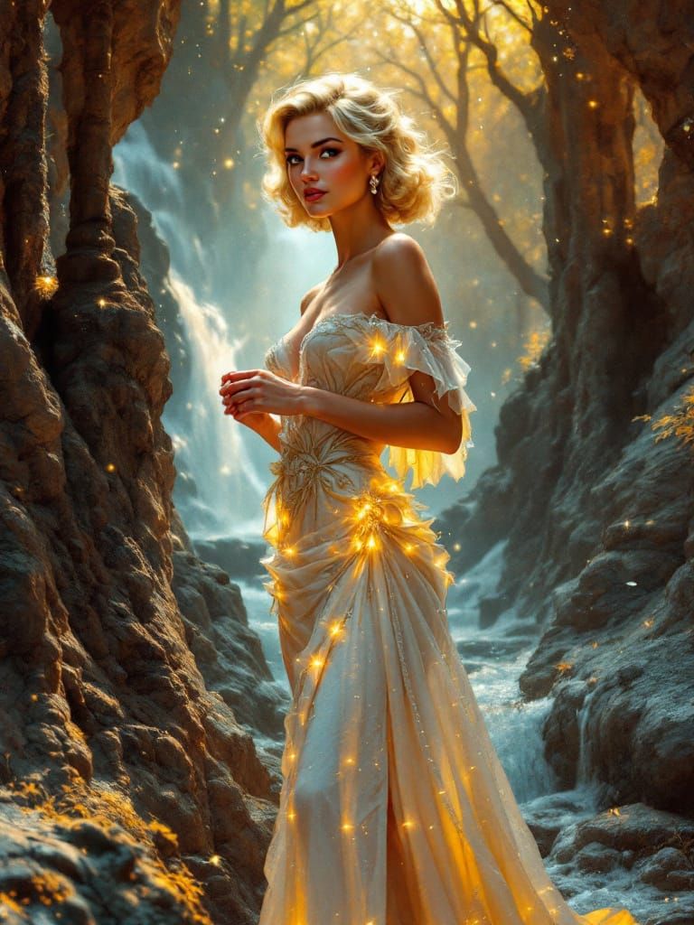 Ethereal Autumn Pin-Up Woman in Luminous Victorian Style