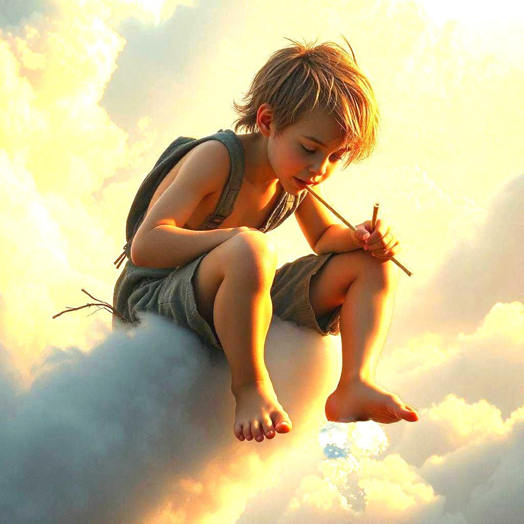 Boy on Cloud's Edge: Cinematic Digital Art