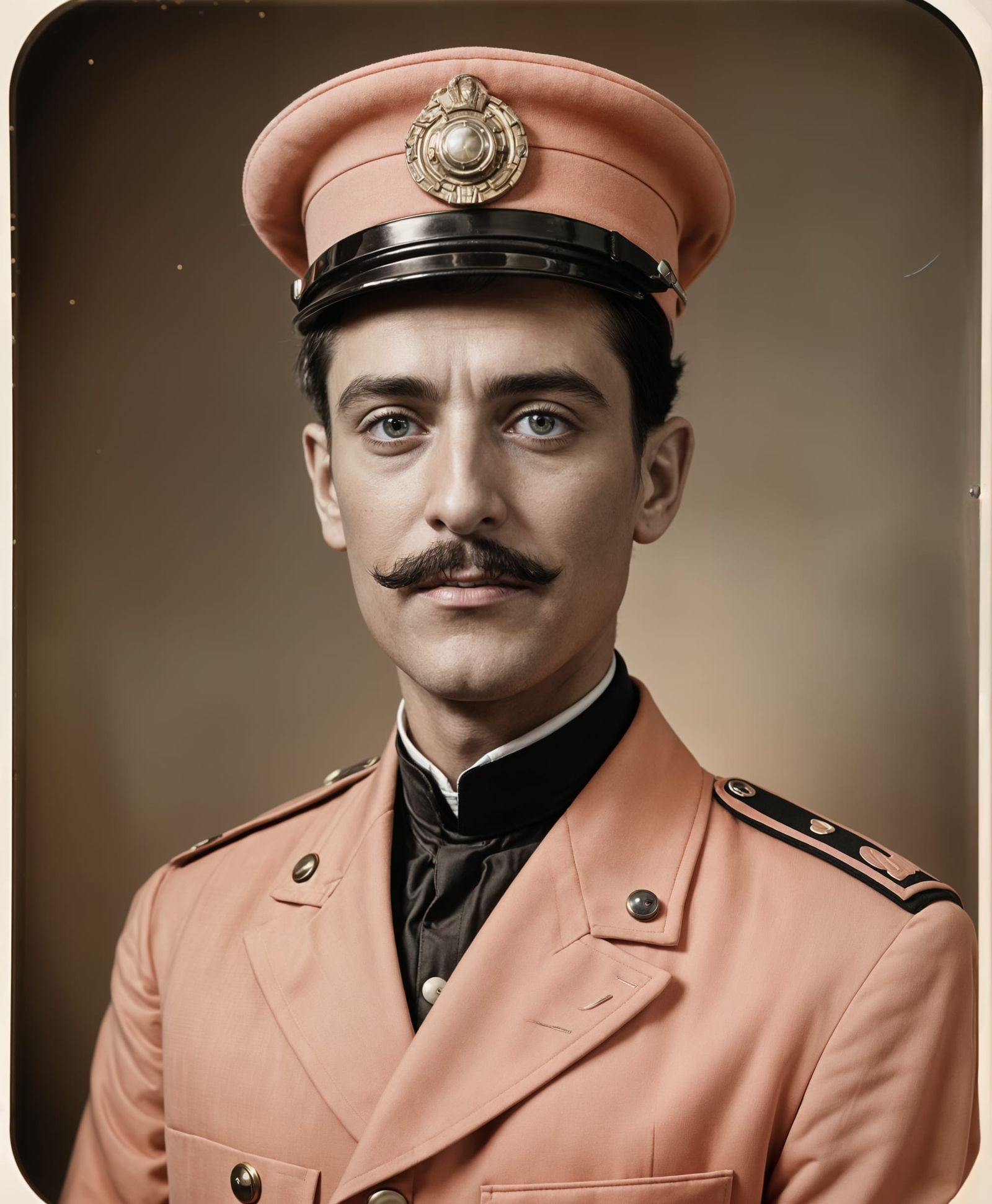 Playful Portrait in Light Salmon Bellhop Outfit