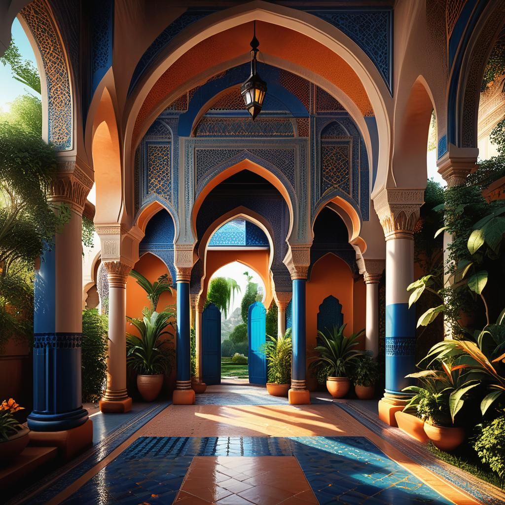 Serene Moroccan Palace in Surreal Fantasy Style