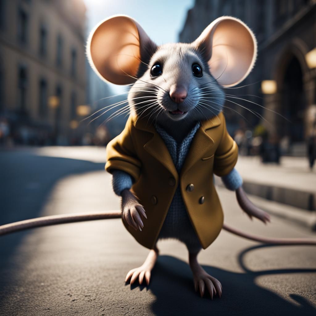 Giant Mouse in City, Photorealistic Ultra HD