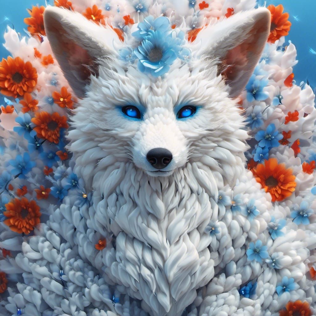 Cloud Fox with Flower Crown and Glowing Eyes