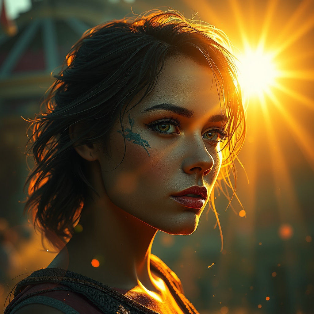 Hyperrealistic Portrait Bathed in Golden Sunlight