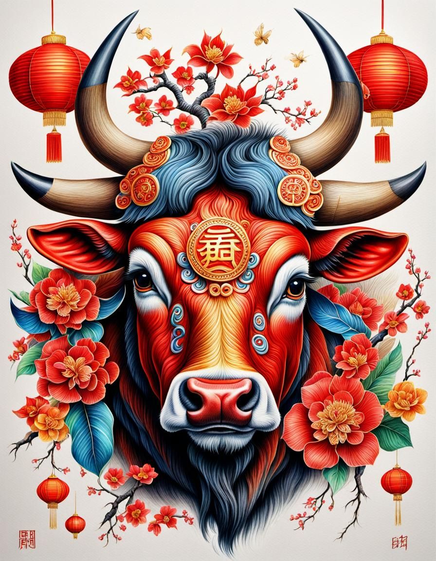 Hyperrealistic Zodiac Ox Pencil Drawing