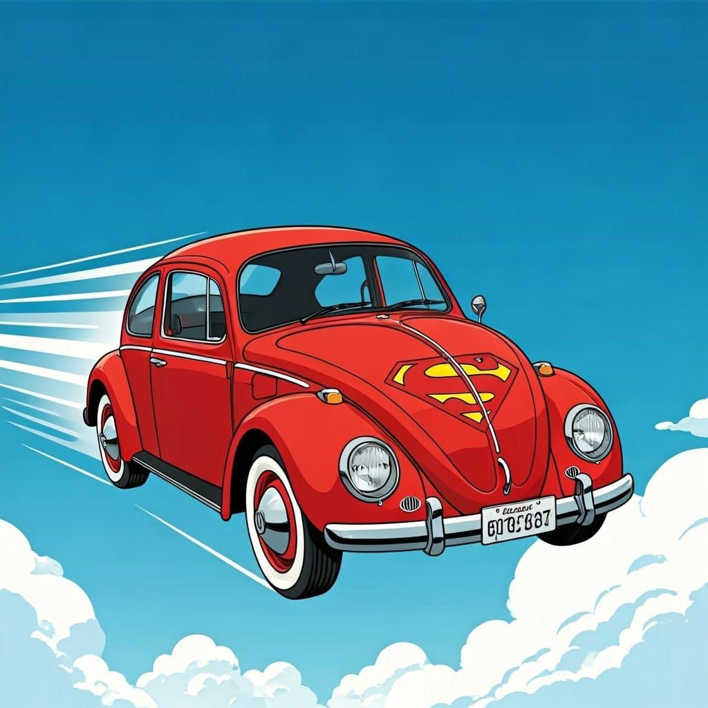 Superman Drives a Vintage Beetle, Comic Art