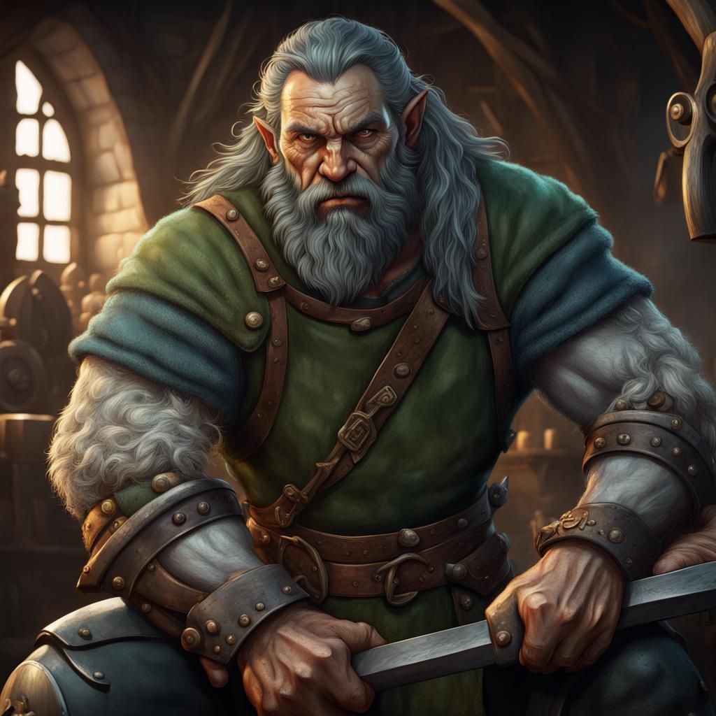 Medieval Half-Orc Blacksmith in Detailed Fantasy Art