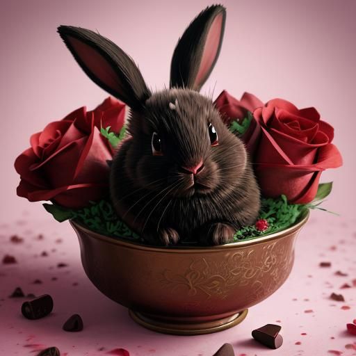Hyperrealistic Chocolate Easter Bunny on Roses