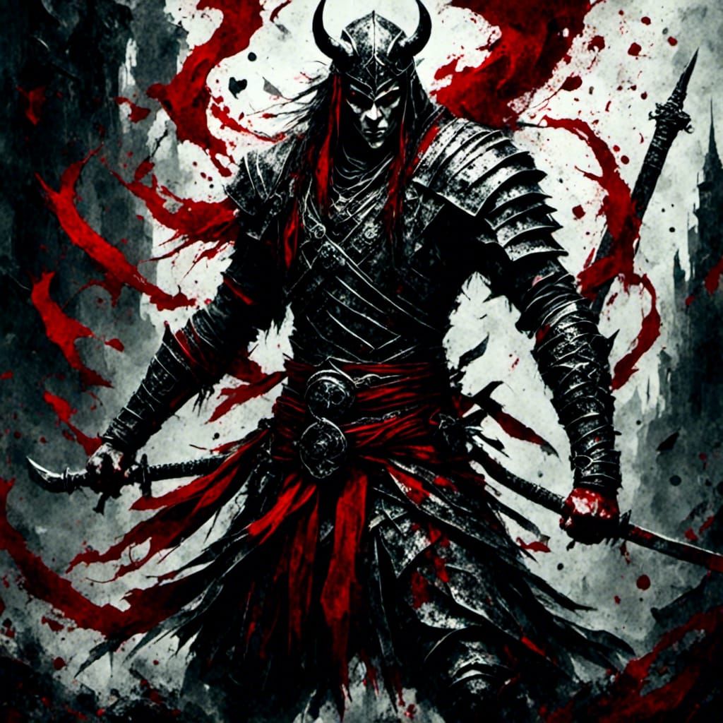 Anime Ninja Warrior Samurai Taurus in Red and Silver