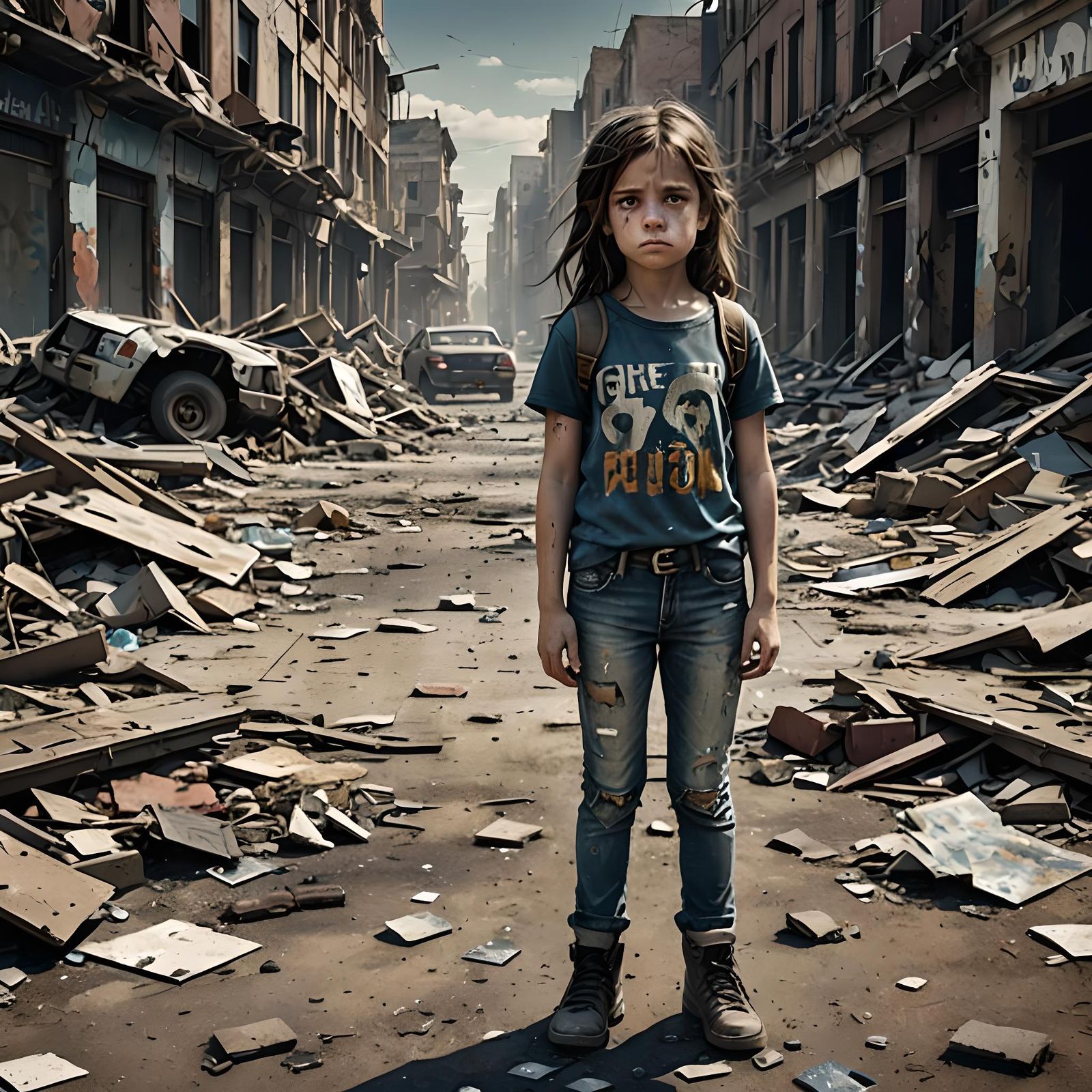 Sad Girl in Ruins: Detailed Matte Painting