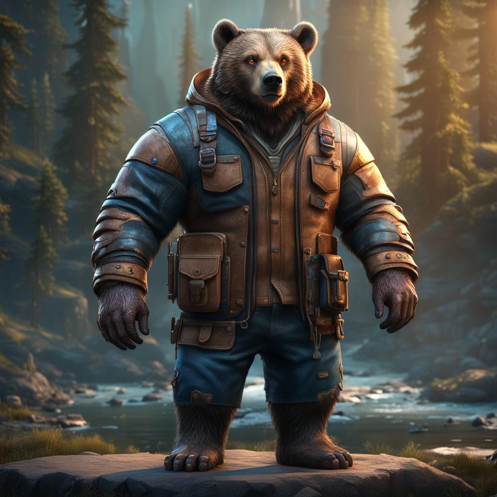 3D Bear in Ring: Detailed Matte Painting