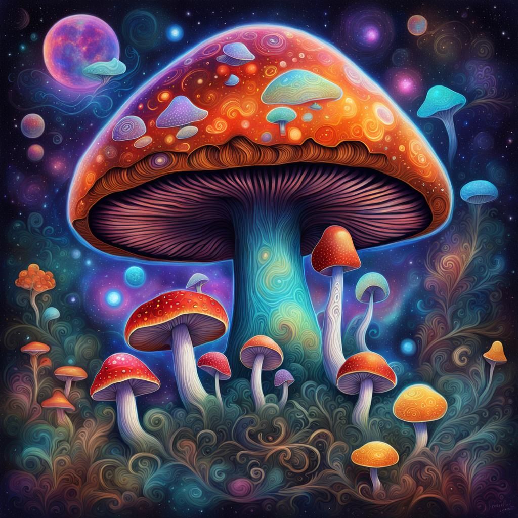 Lucky Mushroom in Astral Cosmic Illustration