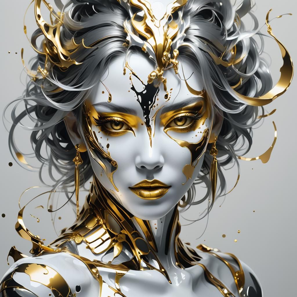 Golden Silver Model Portrait in Dark Fantasy Style