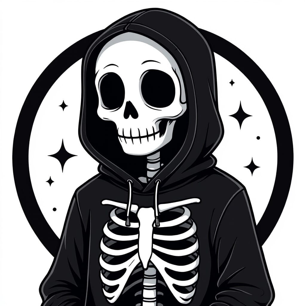 Chill Cartoon Character in Skeleton Hoodie
