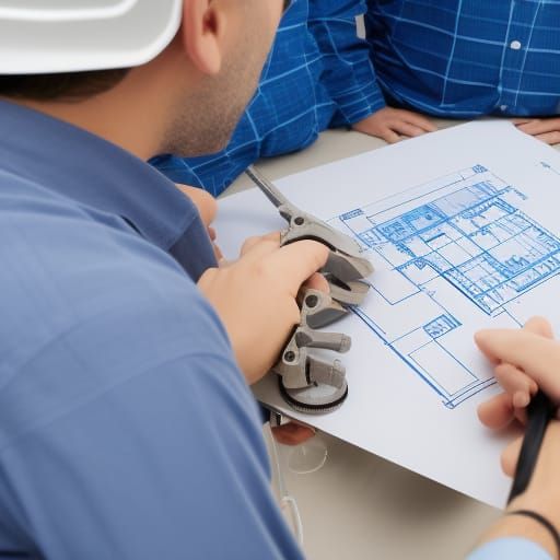 Engineer Reviews Blueprint with Focused Precision