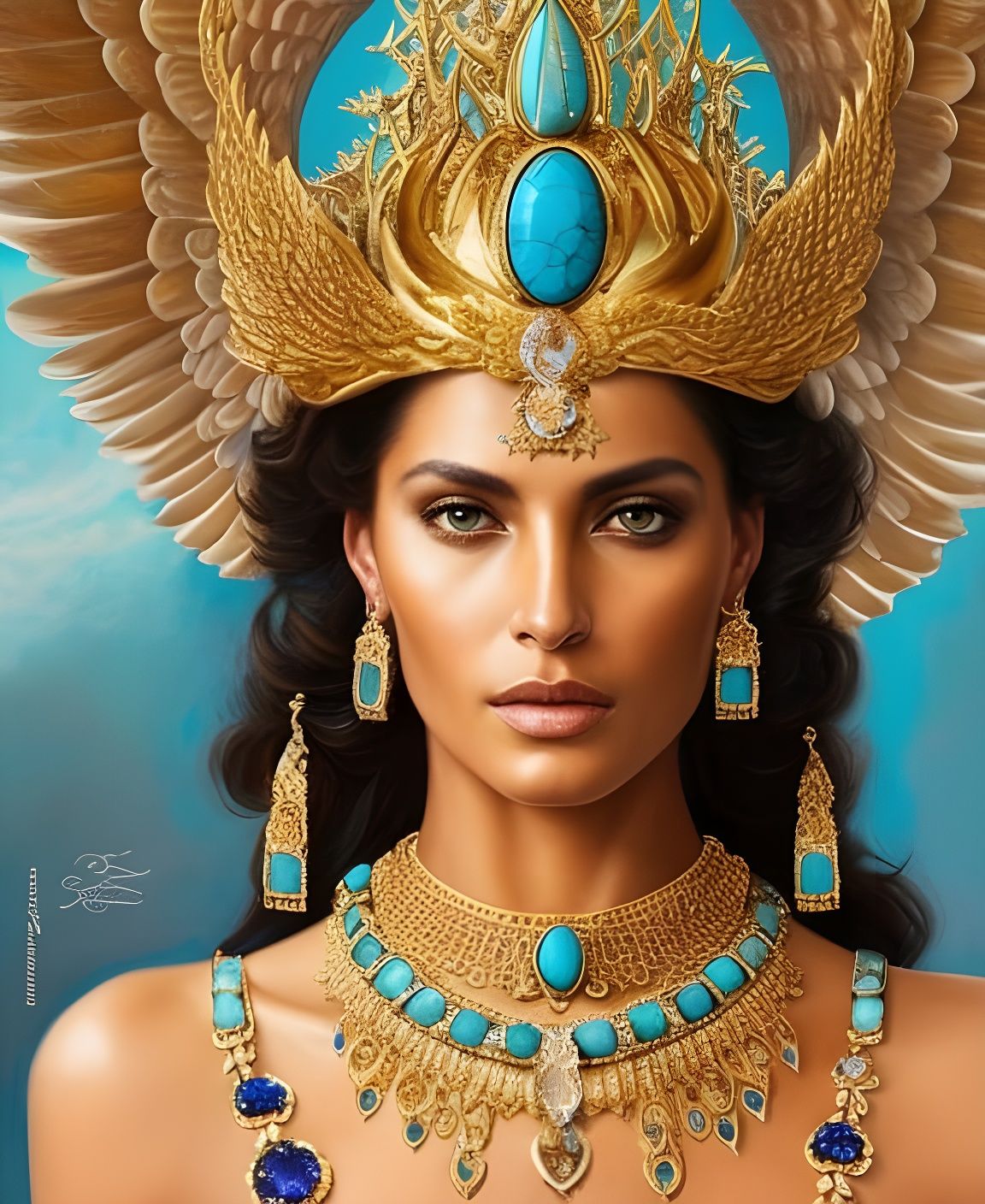 Babylonian Goddess Portrait with Ornate Jewelry