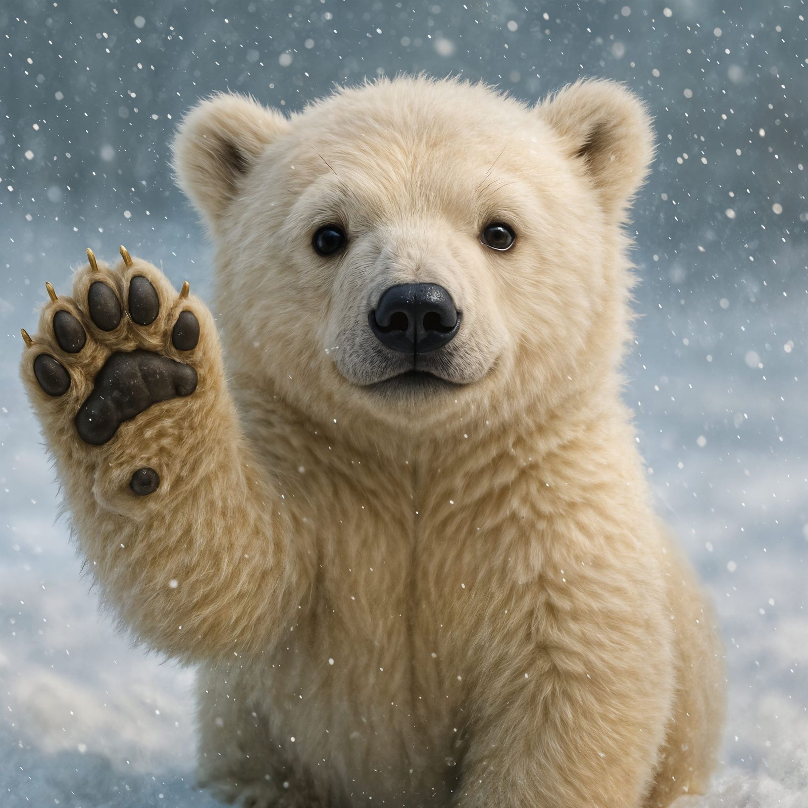 Adorable Polar Bear Reaches Out in Greeting on Snowy Day