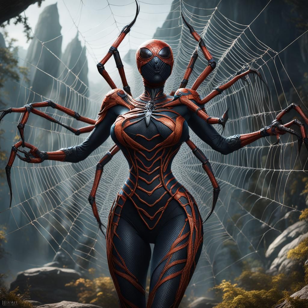 Arachnoid Queen Weaving Web: Fantasy Concept Art