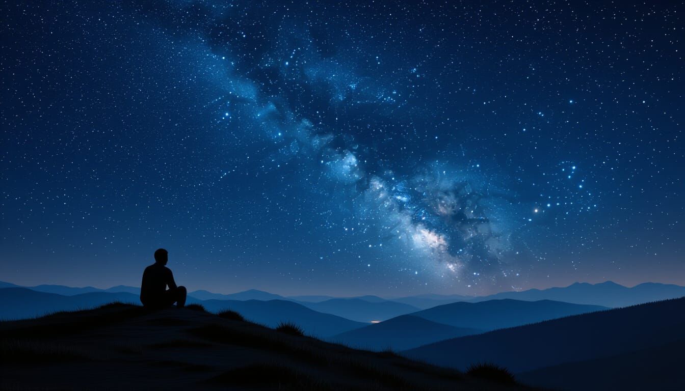 Lonesome Figure Gazing at Constellations