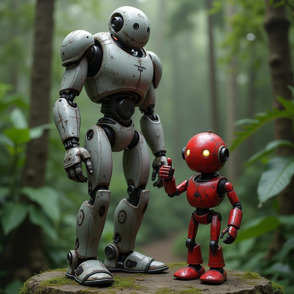 Robots in Rainforest: Hyper-Realistic Sci-Fi Portrait