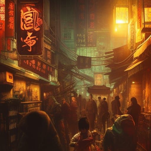 Crowded Opium Den in Chinatown at Golden Hour