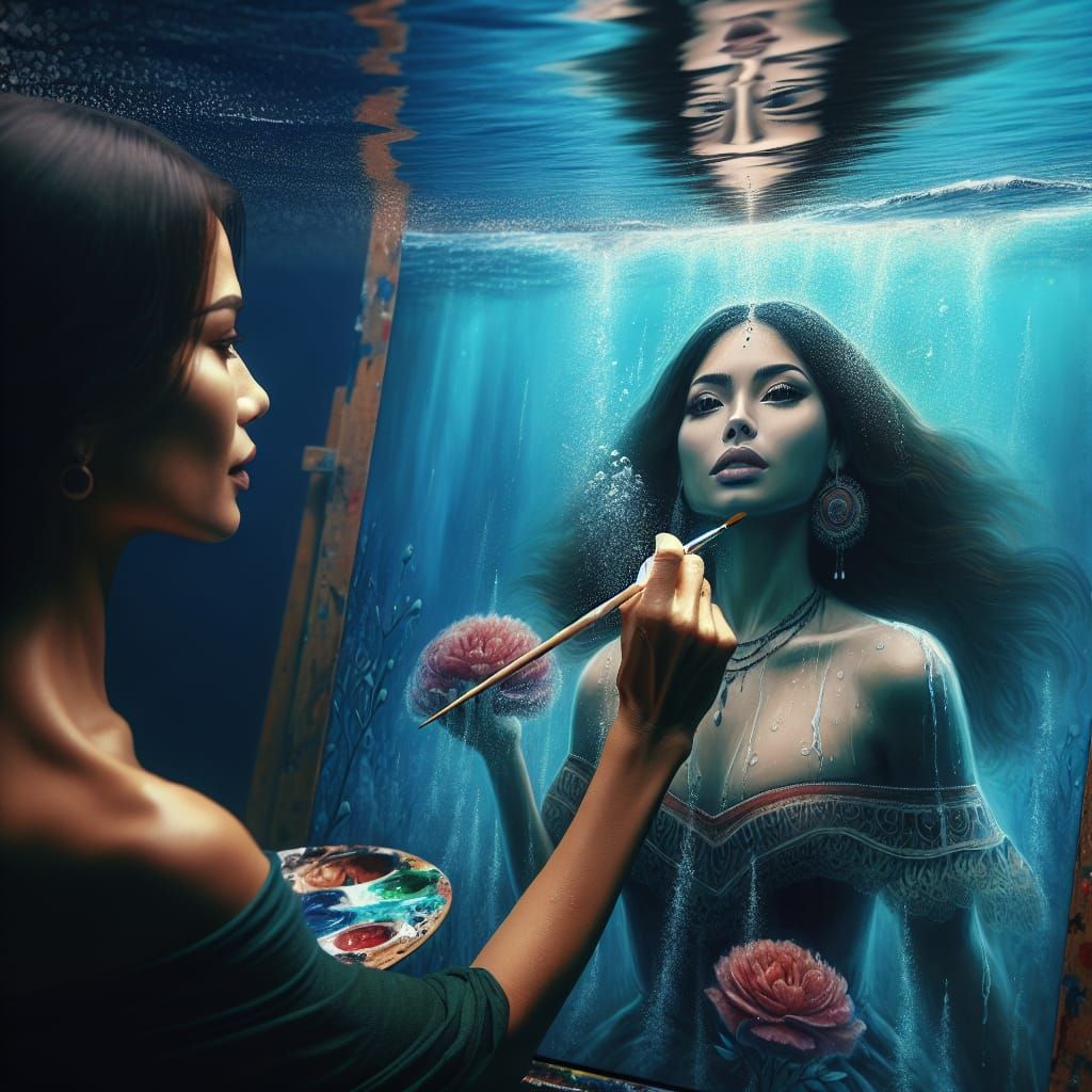 Underwater Painter Creates Portrait of Woman Emerging