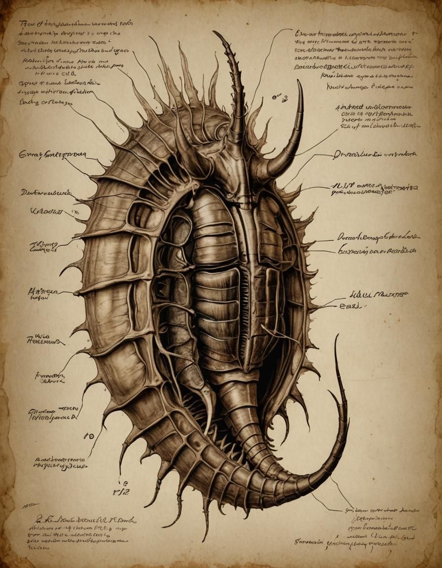 Dissected Mutant Trilobite Anatomy in Sepia Tones