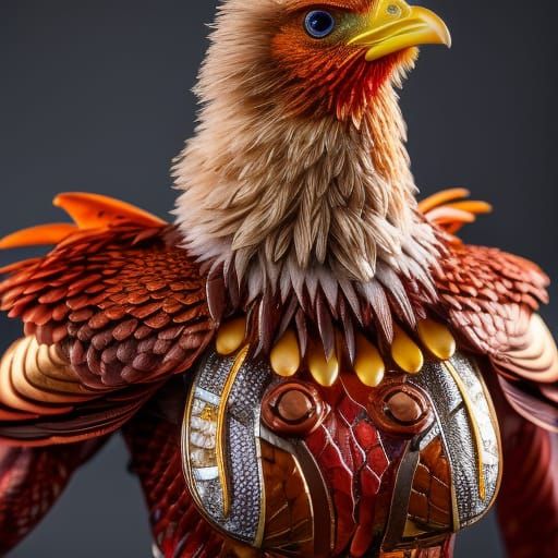 Iridescent Chicken Woman Warrior, Art Nouveau Style