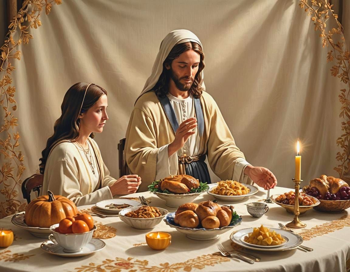 Photorealistic Jewish Thanksgiving Featuring Jesus and Mary