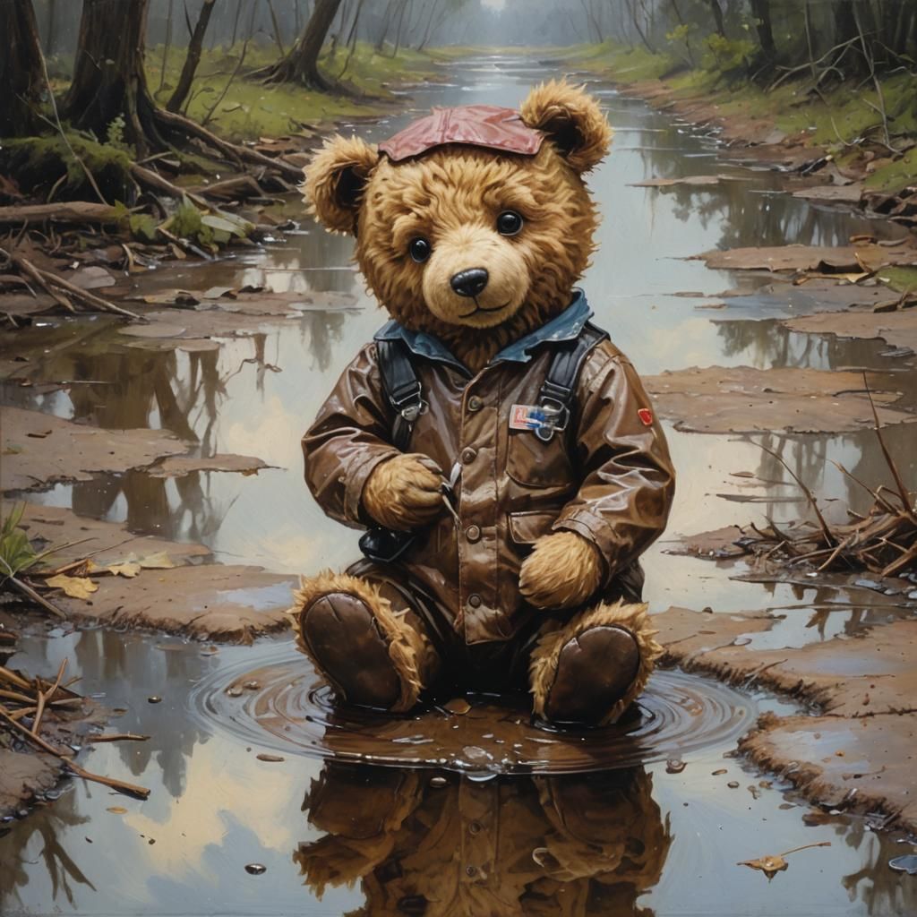 Teddy Bear Mend in Oil Painting
