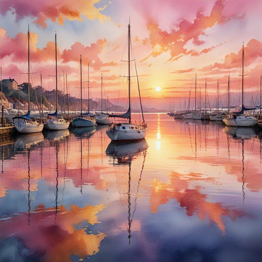 Sailboat at Sunrise in Watercolor Style