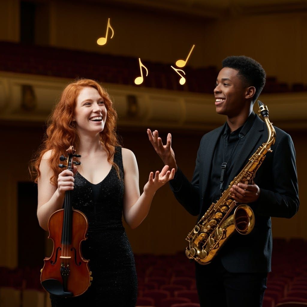 Joyful Musicians Juggling Musical Notes