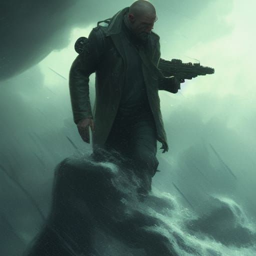 Detective Rescues Son from Alien Warship: Dark Fantasy Art