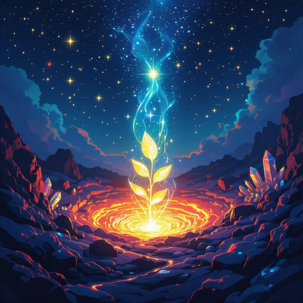 Stardust Seed Germinates in Earth's Core: Animated Style