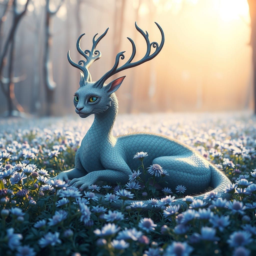 Enchanted Dragon-Cat in Winter Wonderland