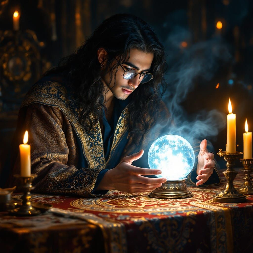 Elegant Pakistani Sorcerer in Mystical Study