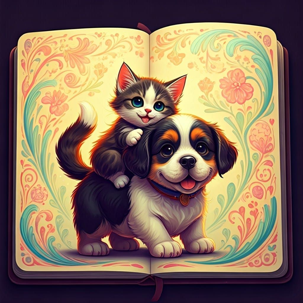 Kitten and Puppy Fantasy Illustration in 8K Detail