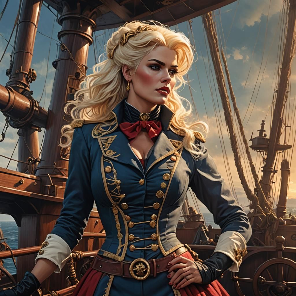 Opulent Nautical Fantasy Art: Woman on Ship