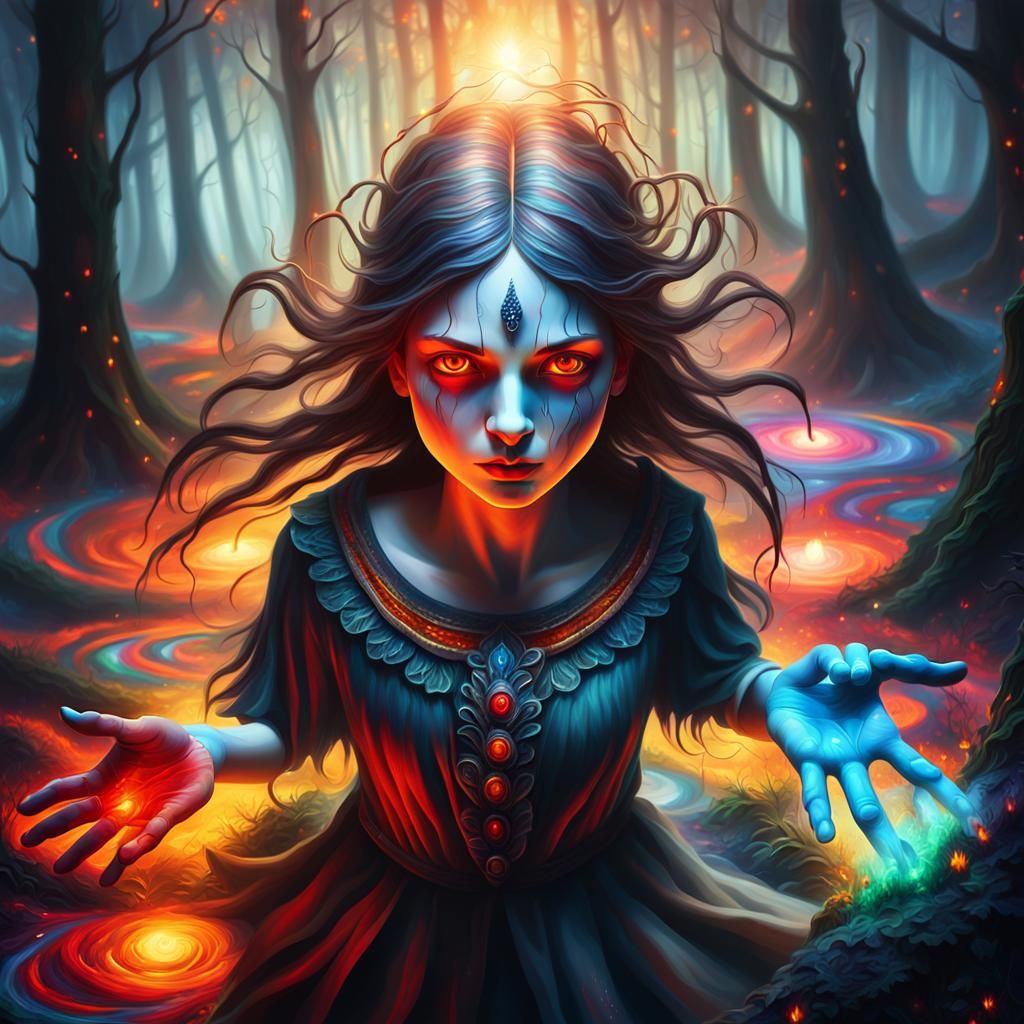 Surreal Figure Enters Mystical Forest Portal