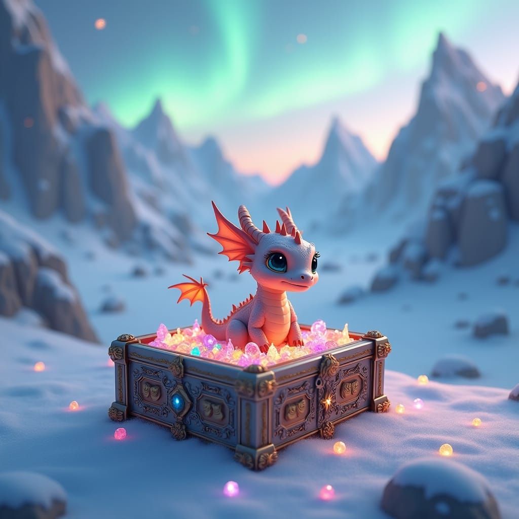 Baby Dragon's Aurora: Fantasy Concept Art