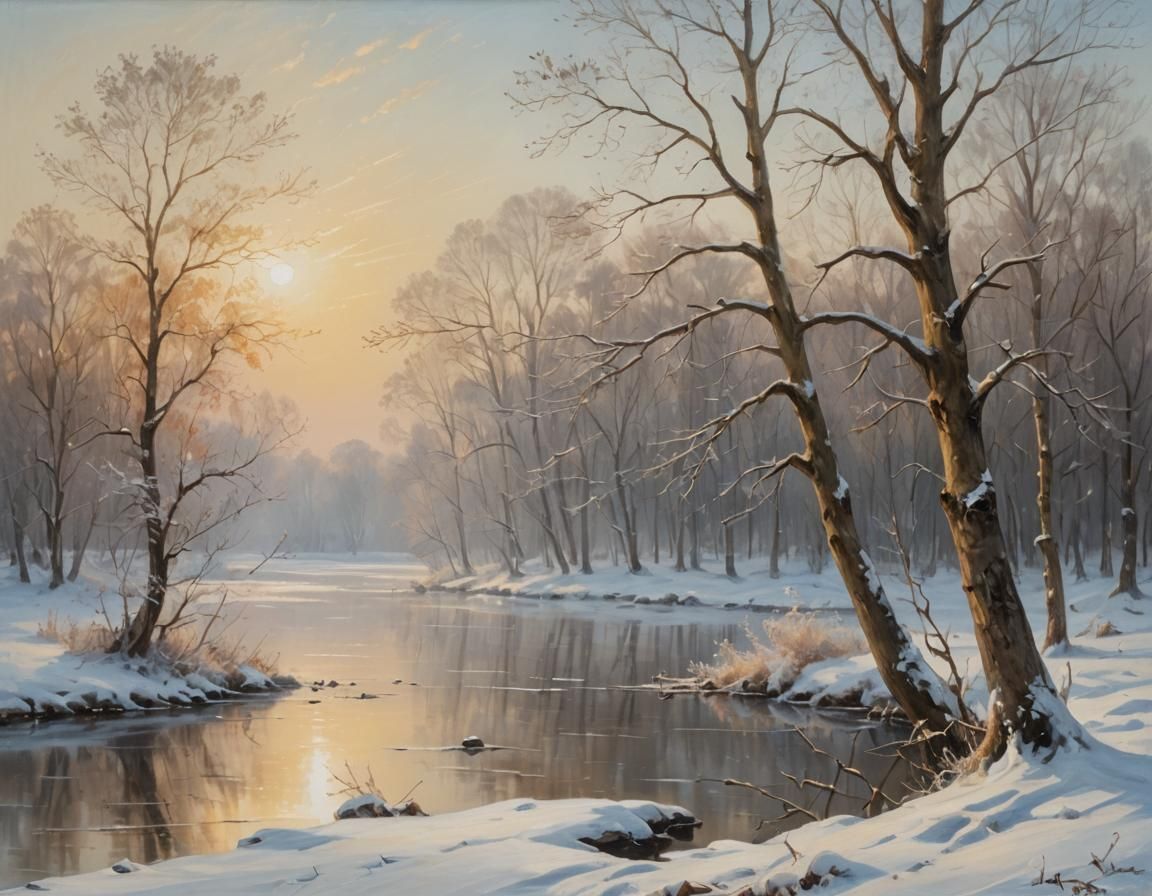 Winter Wonderland Oil Painting in Constable Style