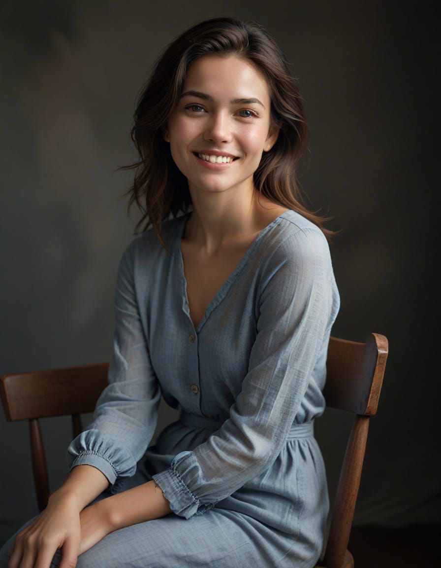 Warm Studio Portrait of a Woman in Conversation