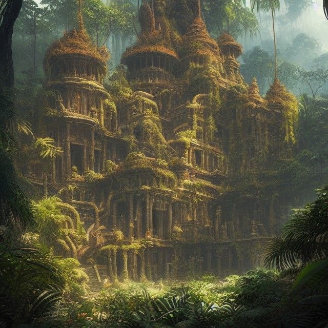 Detailed Surreal Jungle Temple Rendering